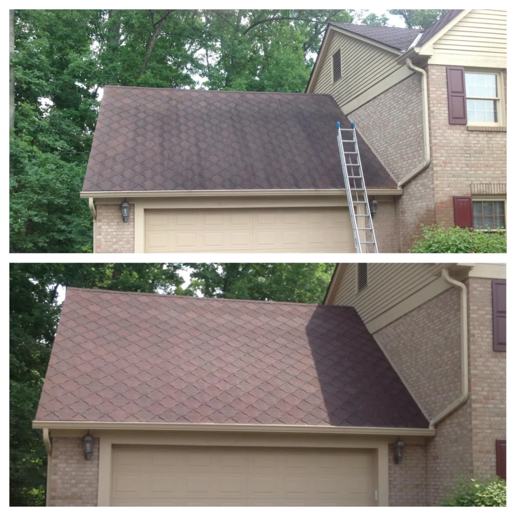 Residential roof being professionally cleaned in Texoma