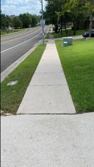 Clean concrete walkway after professional cleaning